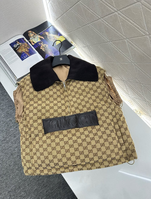 Gucci Jacquard Down Vest with Detachable Collar