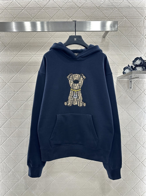 Fendi Customized All-Cotton Hooded Pullover with Puppy Jacquard Design