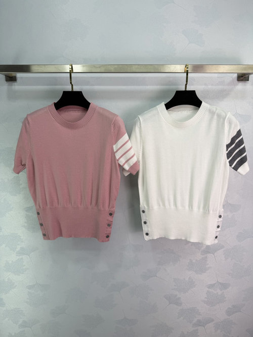 Thom Browne Classic Four-Stripe Knit Short Sleeve with Distinctive Arm Logo