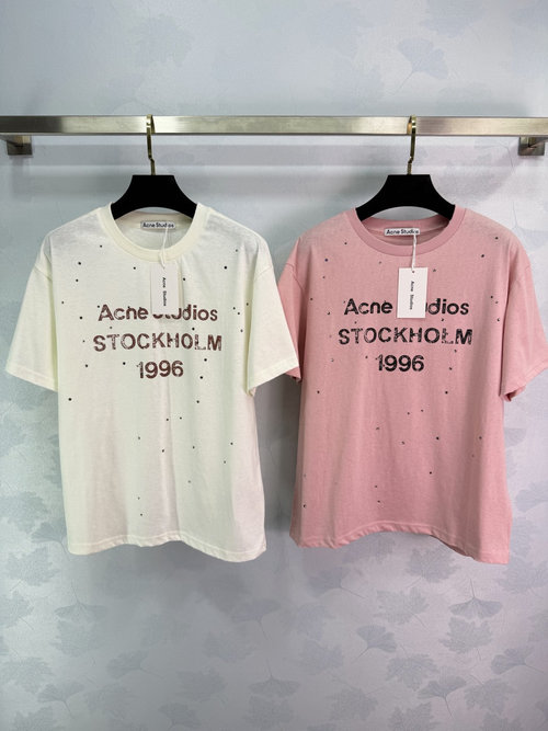Acne Studios Rhinestone Embellished Cotton T-Shirt with Vintage Distressed Style
