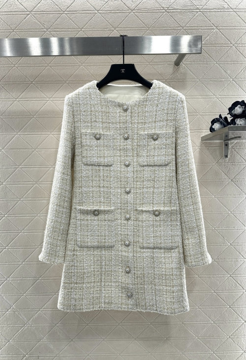 Chanel Exquisite Off-White Knitted Long Coat with Double C Buttons