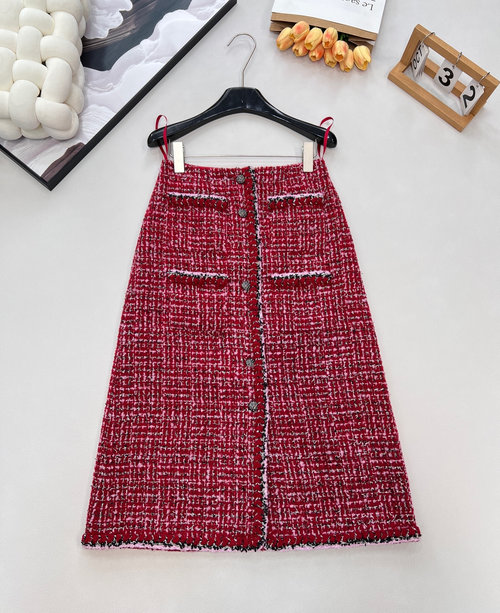 Chanel High-waisted Open-knit Skirt with Colorful Embroidery, Distinctive and Stylish