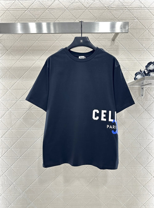Celine Customized Cotton Relaxed Short Sleeve T-Shirt with Logo Prints