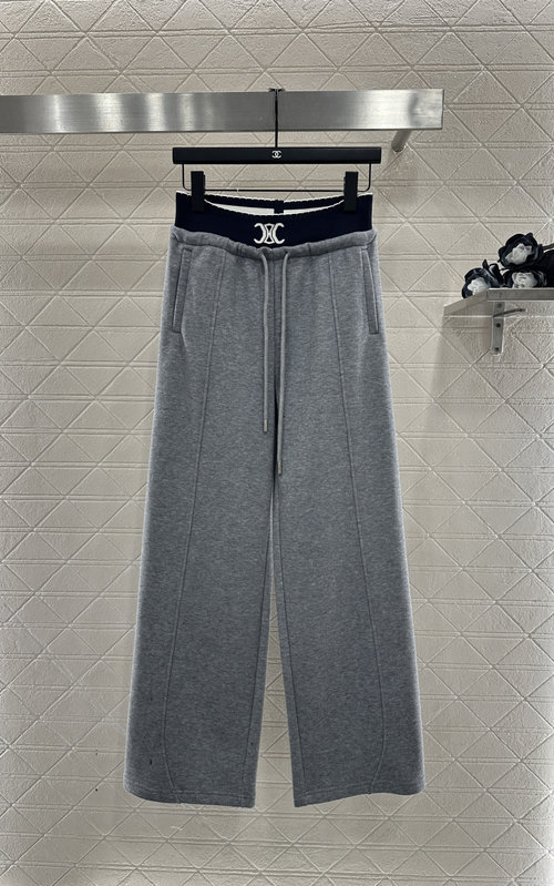 Celine Cozy Fleece Webbing Trousers with Arch Logo for a Sophisticated Look