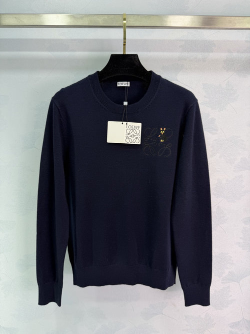 Loewe Anagram Cat Pattern Knit Sweater in High-Quality Wool, Cozy and Stylish