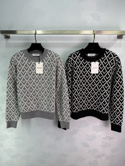Valentino Knit Sweater with Diamond Pattern and Classic Round Neck