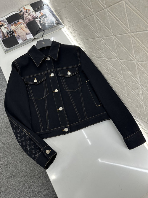 Louis Vuitton Customized Denim Jacket with Four-leaf Clover Logo, Stylish and Versatile