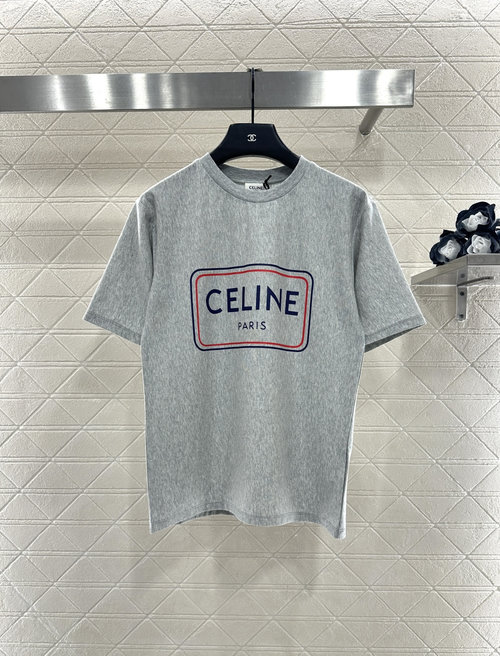Celine Cotton Round-Neck T-Shirt with Printed Logo