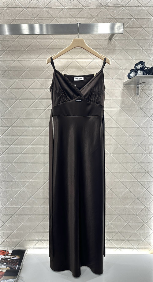 Miu Miu Sleeveless Wrap Dress with Adjustable Straps and Logo Design