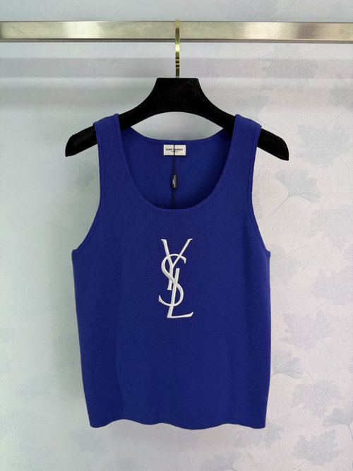 Yves Saint Laurent Embroidered Letter Logo Knit Vest with U-neck Design