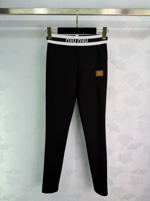 Miu Miu Slim-fit Stirrup Leggings with Contrasting Waistband and Brand Patch