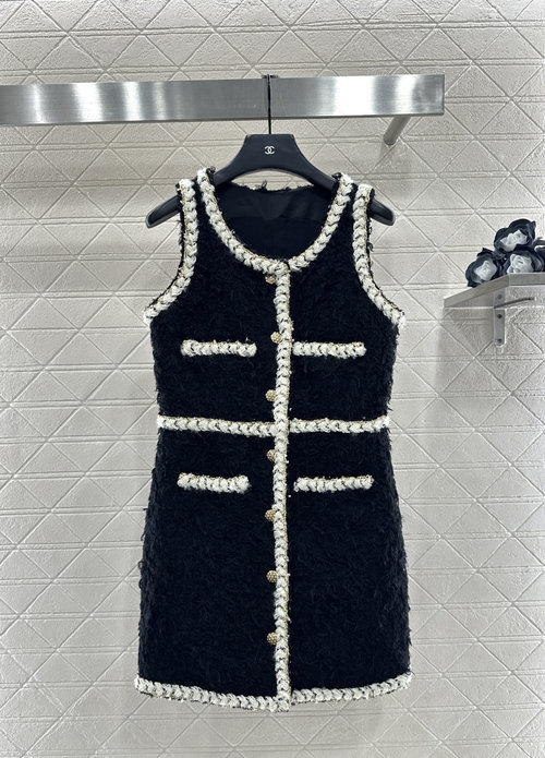 Chanel Cable Knit Vest Dress with Gold Trim and Silk Lining
