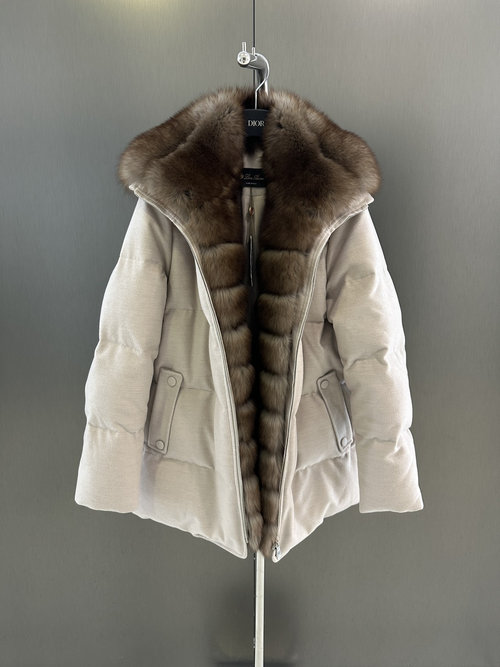 Loro Piana High-Quality Goose Down Jacket with Detachable Fox Fur Collar