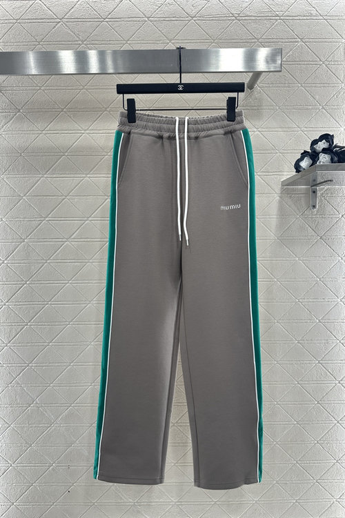 Miu Miu Customized Cotton Straight-Leg Pants with Logo and Webbing