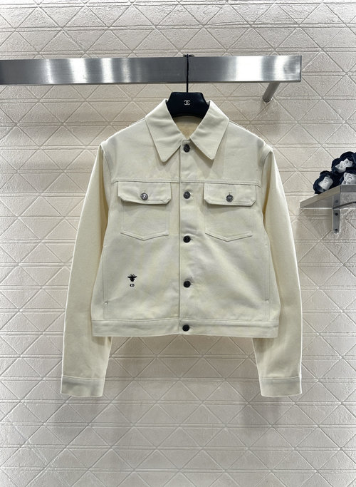 Dior Denim Jacket with Embroidered Bee Logo and Botanical Back Design