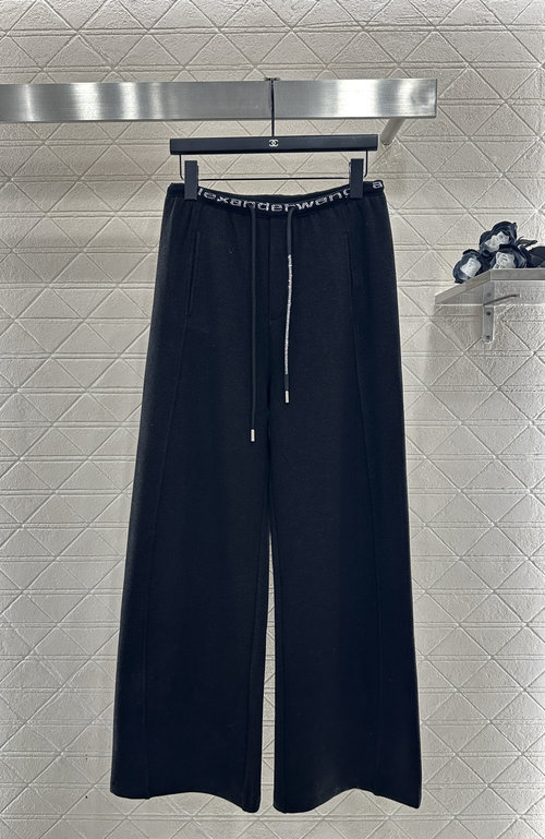 Alexander Wang High-waisted Drawstring Wide-leg Trousers with Rhinestone Logo