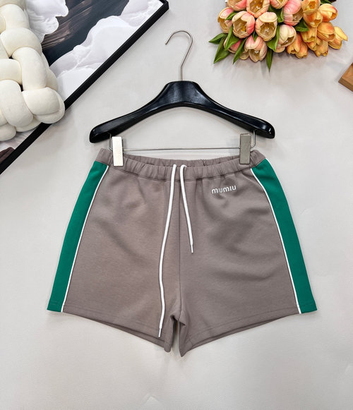Miu Miu Letter Embroidery Color-Blocked Drawstring Shorts