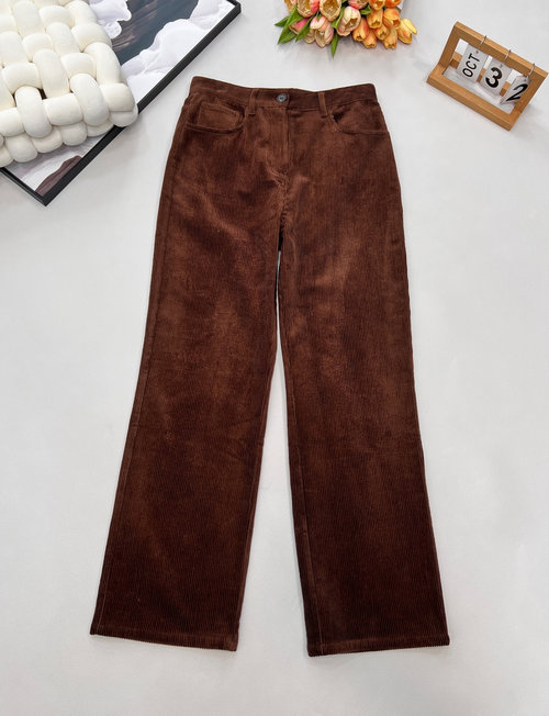 Miu Miu Caramel Brown Corduroy Straight-Leg Trousers with Logo