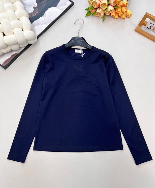 Celine Crew Neck Embroidered Cotton Long Sleeve, High-Quality