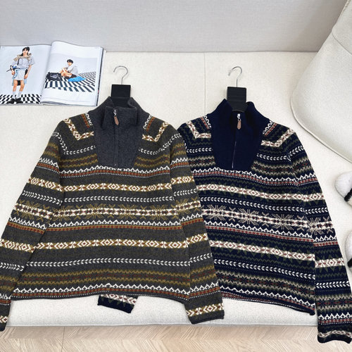Loro Piana Retro Fair Isle Pattern Wool Sweater with Attractive Color