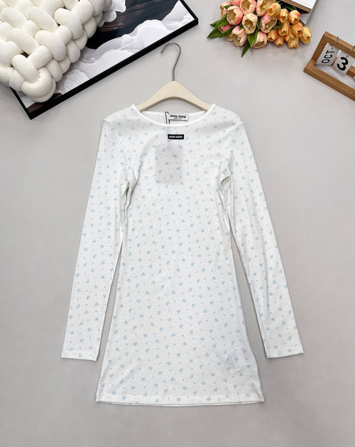 Miu Miu All - Cotton Letter Patch Round Neck Floral Dress