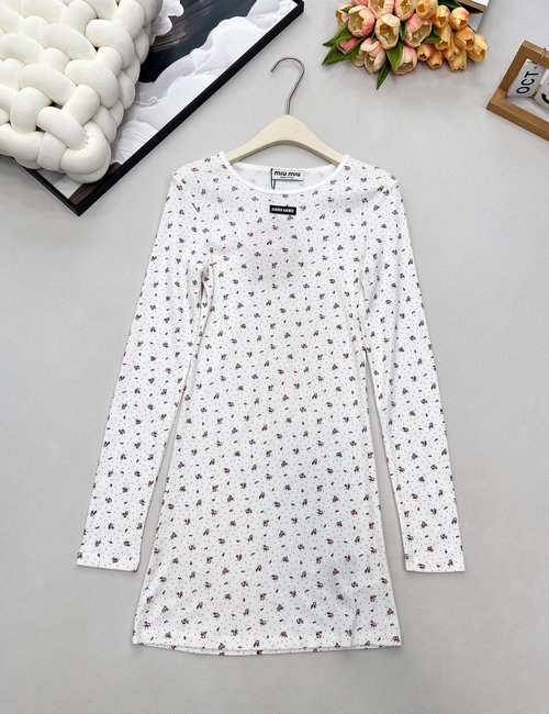 Miu Miu All - Cotton Letter Patch Round Neck Floral Dress