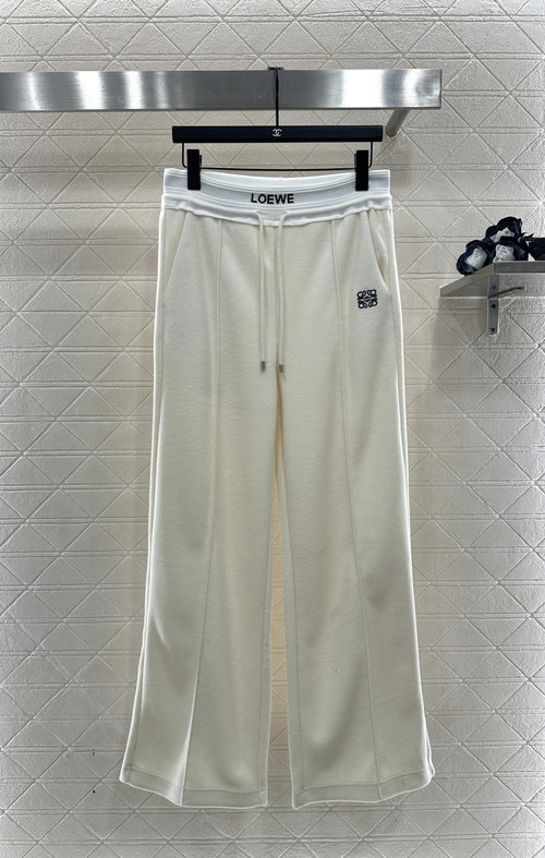 Loewe Soft and Comfortable Wool Blend Wide - Leg Trousers with Embroidered Details