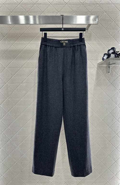 Celine Imported Wool Trousers with Leather Emblem, Relaxed Fit