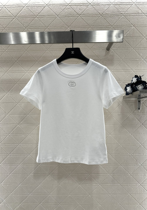 Gucci Customized Silk - cotton Round - neck T - shirt with Double G Embroidery