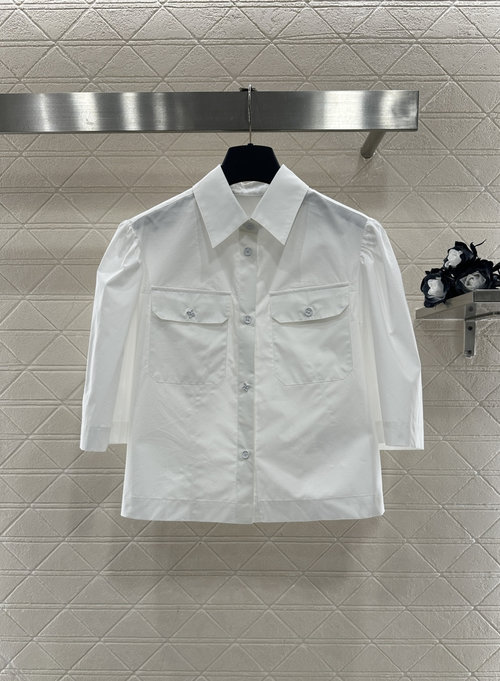 Louis Vuitton Turn-down Collar Pocket Mid-sleeve Wrinkled Shirt