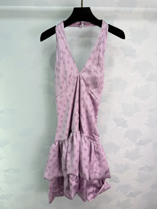 Chanel Chic Tulle Puff Sleeve Dress with Floral Prints