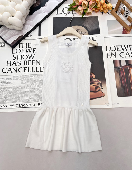 Chanel Custom Knitted Sleeveless Dress with Camellia Embellishment