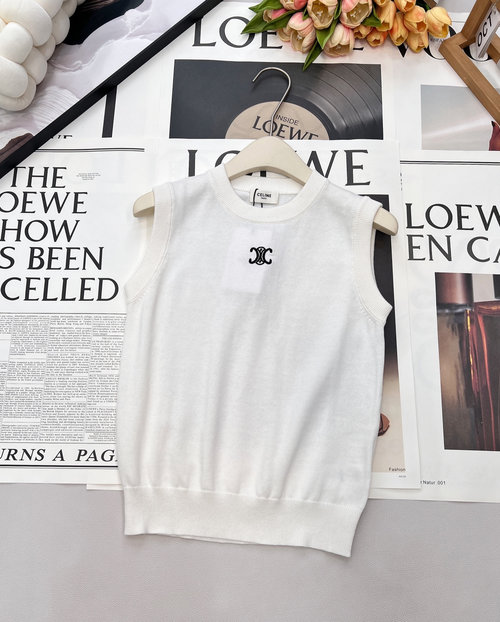 Celine Custom Wool Knitted Sleeveless Top with Embroidered Logo