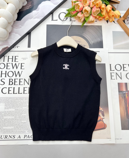 Celine Custom Wool Knitted Sleeveless Top with Embroidered Logo