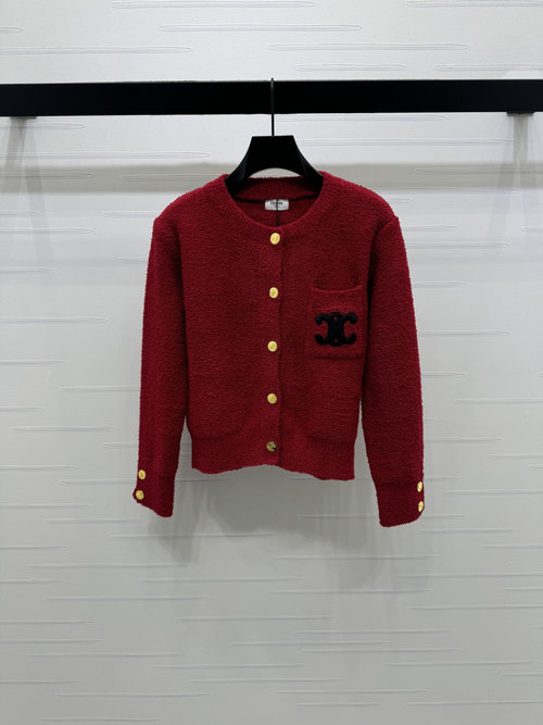 Celine Luxury Cardigan with Contrast Arch Logo, High-End Knitwear