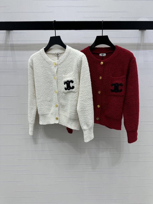 Celine Premium Knit Cardigan featuring Contrast Arch Logo, Sophisticated Design