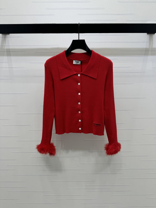 Fendi Exquisite Knit Cardigan with Collar and Logo, Gentle Elasticity