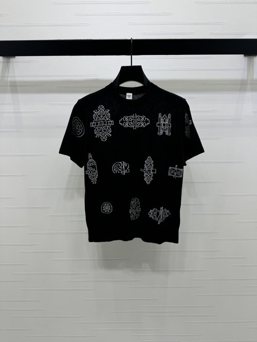 Hermes Full-Print Knit Short-Sleeve with Geometric & Plant Patterns