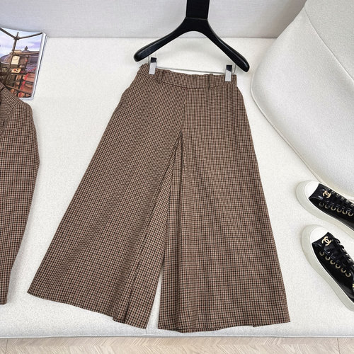 Celine Houndstooth Wool Suit with High-waisted Skirt Pants