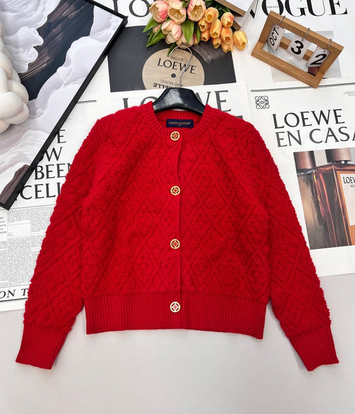 Louis Vuitton Stylish and Elegant Four - Leaf Clover Jacquard Knit Cardigan