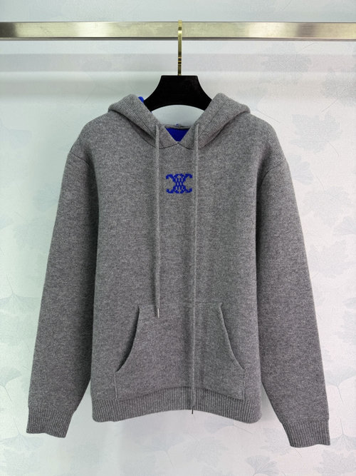 Versace Cashmere Hooded Knit Sweater with Blue Accents