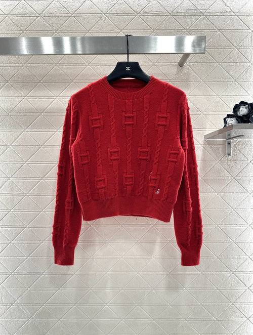 Celine Round-Neck Crochet Letter Pullover with Paris Decoration