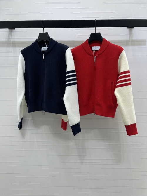 Thom Browne High - end Knit Cardigan with Contrast Stripes