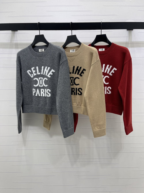 Celine High-Quality Letter-Patterned Round Neck Hooked Pullover