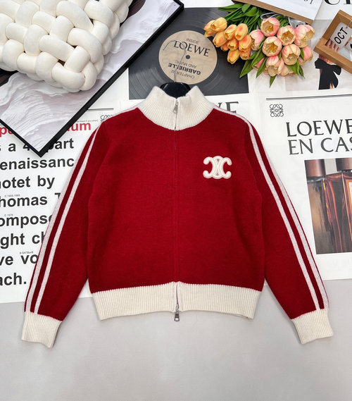 Celine Kaimen Arch Embroidered Collared Cardigan for Effortless Elegance