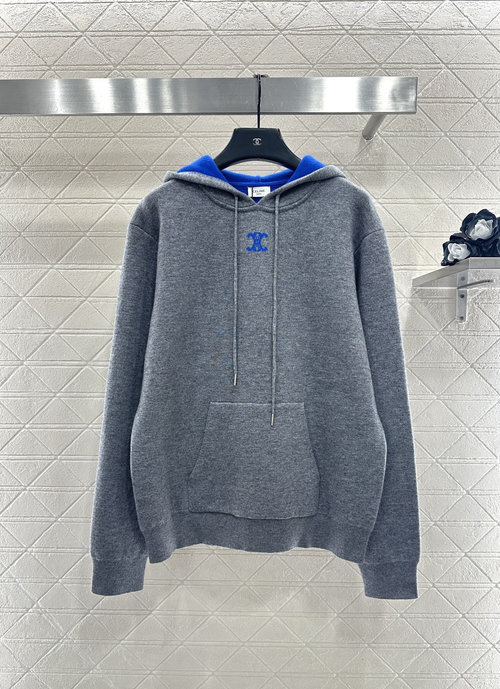 Celine Knitted Hooded Pullover with Drawstring in Two Tones