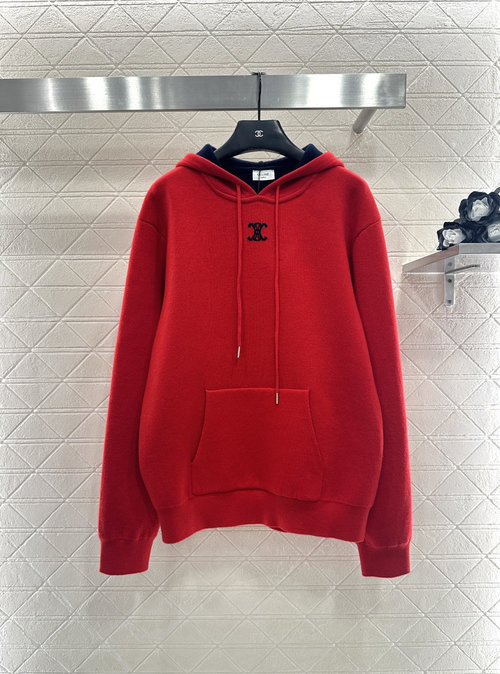 Celine Knitted Hooded Pullover with Drawstring in Two Tones