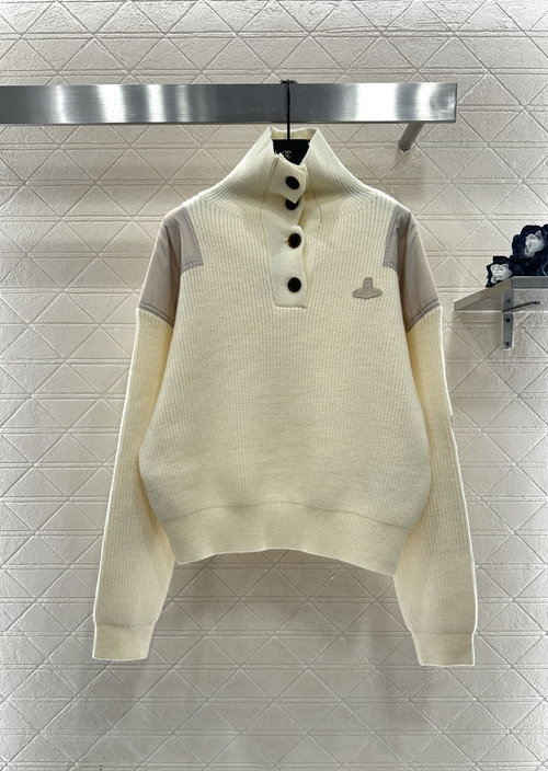 Vivienne Westhood Custom Woolen High-neck Sweater with Saturn Logo and Nylon