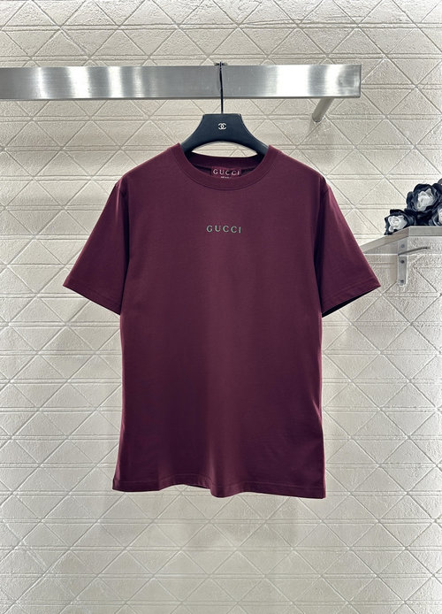 Gucci Round-neck Printed Logo Silk Cotton Short-sleeved Shirt