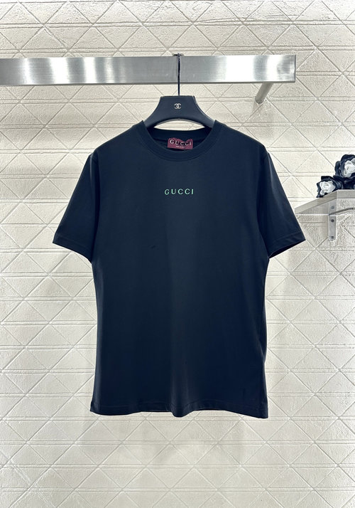 Gucci Round-neck Printed Logo Silk Cotton Short-sleeved Shirt